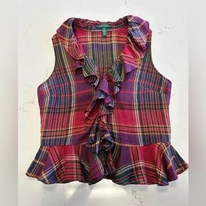 LAUREN Ralph Lauren Madras Ruffled Linen Top